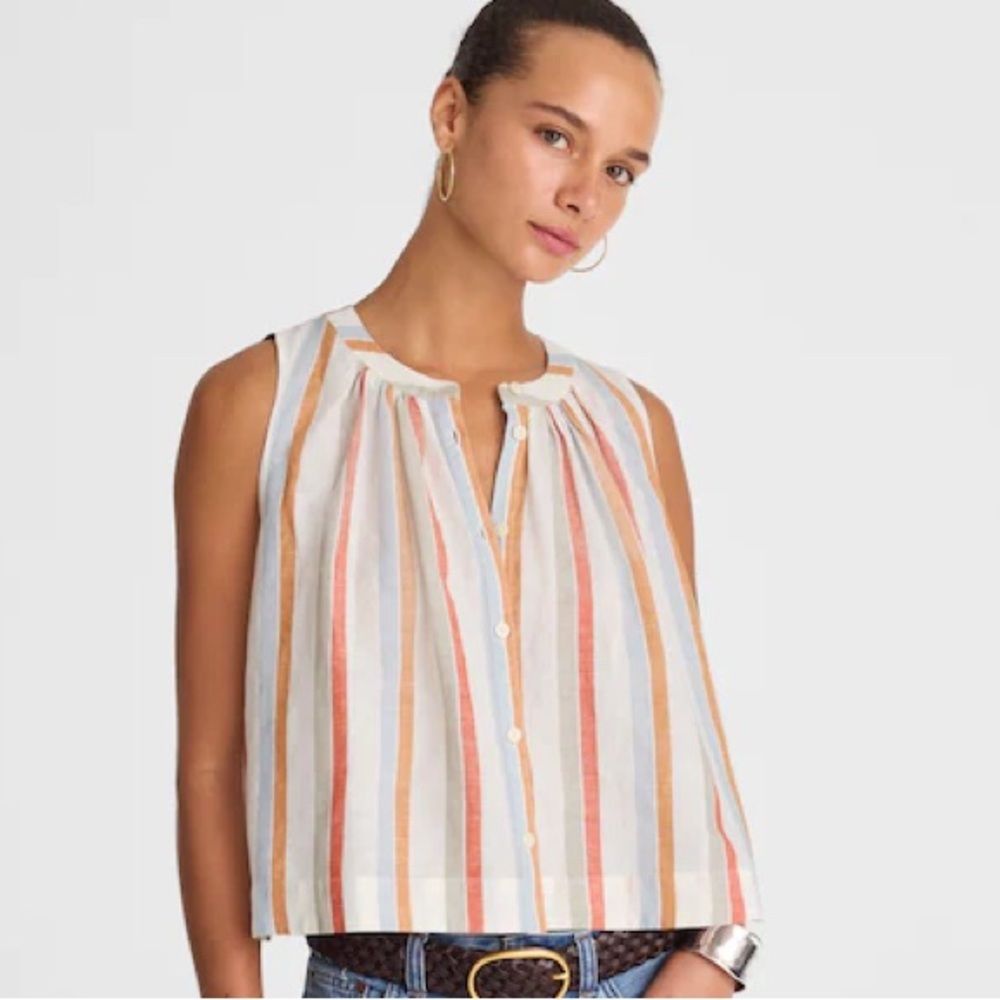 Madewell NWT Button Front Tank Size XL Billowy Shell Tank in Multi Stripe